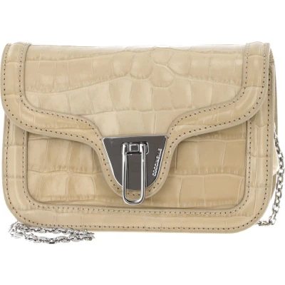 Afbeelding van COCCINELLE Leren Schoudertas Marvin Twist Croco Shiny Soft Handbag Silk Beige