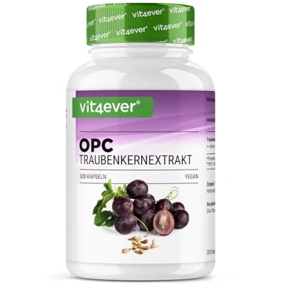 Afbeelding van OPC Druivenpitextract 300 capsules 1000 mg extract met 700 hoogste gehalte volgens HPLC in het laboratorium getest van Europese druiven veganistisch hoge dosering Vit4ever