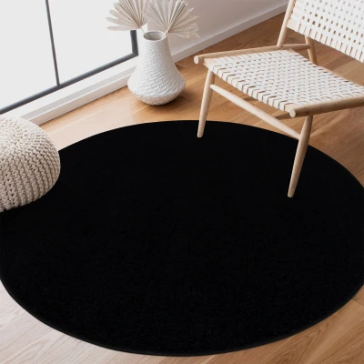 Afbeelding van Uni Effen Laagpolig Vloerkleed Modern Zwart 150 cm rond
