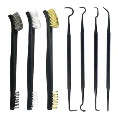 Afbeelding van 3 stuks speciale reinigingsborstels met dubbele kop, 4 reinigingshaakborstels, staaldraad, koperdraad, nylondraadborstelset, mini reinigingsgereedschap, voor het reinigen van vuil en roest