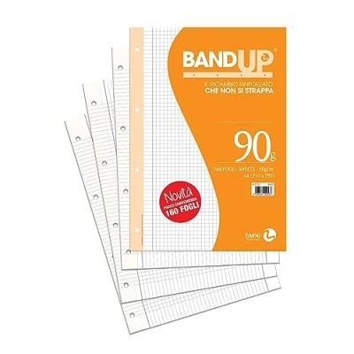 Afbeelding van BM BeMore Reservebladen Bandup A4 met versterkte band liniatuur Q geruit 5 mm randen voor elementen Voordeelformaat 160 vellen Papier 90 g/m² 0122257