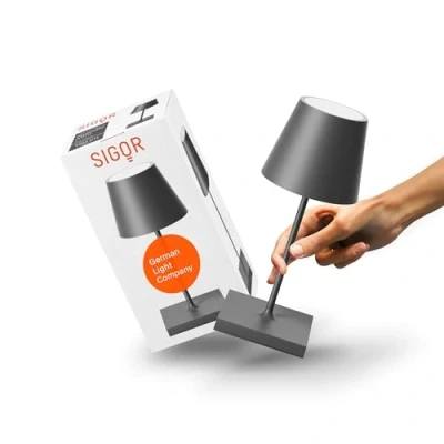 Afbeelding van Sigor Nuindie mini LED oplaadbare tafellamp, USB, grafiet, IP54, dimbaar