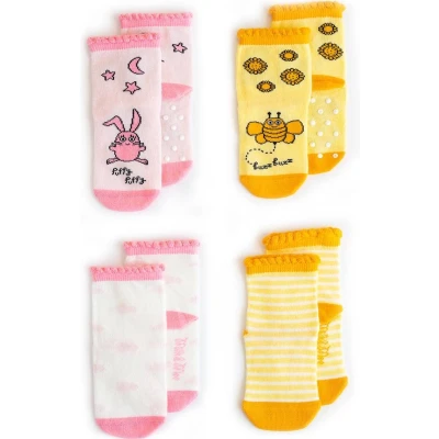 Afbeelding van Milk&amp;Moo Babysokken 4 paar 2x Antislip normaal 12 24 maanden Kindersokken Meisjes
