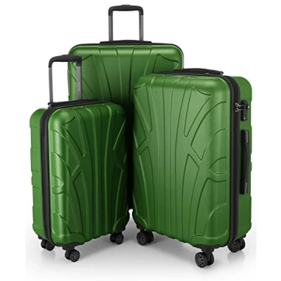 Afbeelding van Suitline 3 delige kofferset Trolley set trolleykoffer Harde koffer Reiskoffer, TSA, 55cm + 66cm 76cm, 100% ABS, mat groen