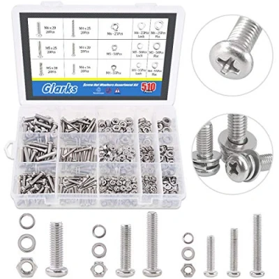 Afbeelding van Glarks 510 stuks Pan Head RVS Schroeven Moeren Lock en Platte Pakking Wasmachines Assortiment Kit