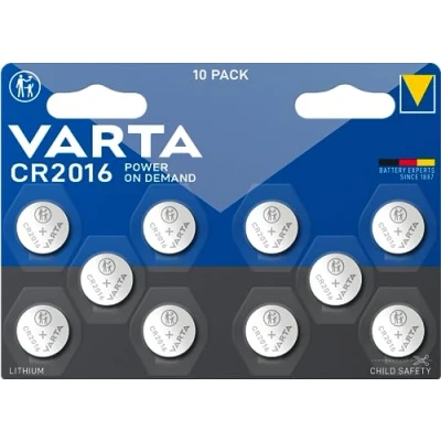 Afbeelding van VARTA Batterijen Knoopcellen CR2016, verpakking van 10, Power on Demand, Lithium, 3V, kindveilige verpakking, voor Smart Home apparaten, autosleutels [Exclusief bij Amazon]