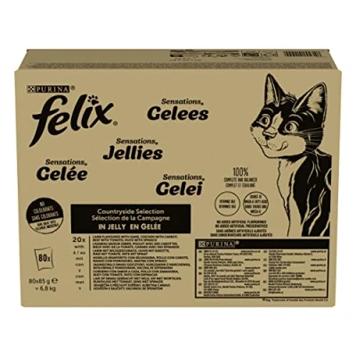 Afbeelding van 80x85g Sensations Countryside (4 Soorten) Felix Zo Goed Als Het Eruit Ziet Kattenvoer