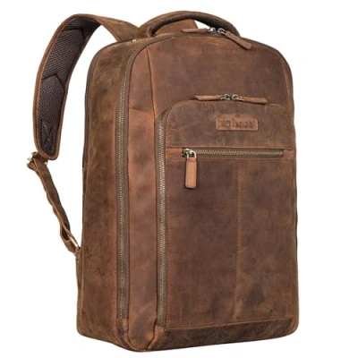 Afbeelding van STILORD &#039;Gustav&#039; Vintage Business Rugzak Leren Werkrugzak Dames Laptop 15.6 inch Modern Daypack Uni Echt Leer Daypack, Kleur:avani bruin