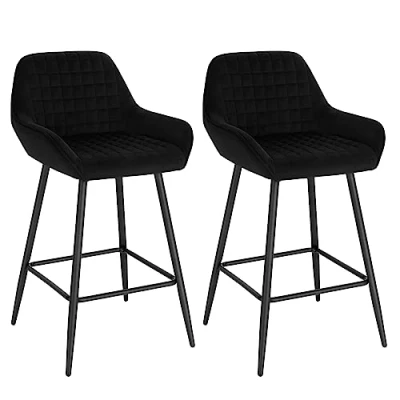 Afbeelding van WOLTU barkruk, set van 2 designer barstoel, gestoffeerde kruk met armleuningen, bistrokruk rugleuning, voetensteun, fluweel, zwart