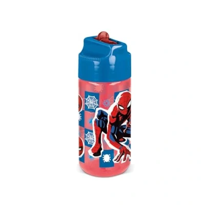 Afbeelding van p:os 35682 Spiderman drinkfles voor kinderen met geïntegreerd rietje, drinkbus een inhoud van ca. 430 ml, ideaal koude dranken