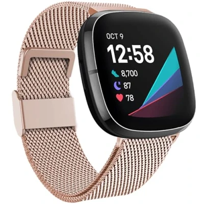 Afbeelding van Faliogo Compatibel met Fitbit Versa 3 band/Fitbit 4 Sense Strap, verstelbare roestvrijstalen metalen vervangende band magneetslot voor 4/Versa 3/Sense, groot roségoud