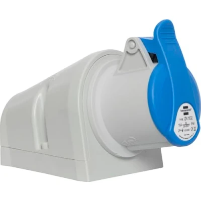 Afbeelding van Brennenstuhl CEE, industrieel wandstopcontact, 3 polig, 230 V/16 A, met deksel voor buiten, ideaal gebruik buitenshuis, bouwplaats, industrie, IP44, 16 A
