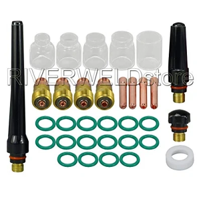Afbeelding van RIVERWELD TIG Stubby gaslens spantanglichaam Helder kwarts mondstuk Pyrex glazen beker #4#5#6#7#8#10#12 Kit met verschillende maten SR WP 17 18 26 lastoorts 33 stuks