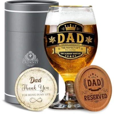 Afbeelding van CROWNLY CRYSTAL® Papa Verjaardagscadeaus Pint Bril Gepersonaliseerde Geschenken Voor Mannen Bierglazen Van Dochter Zoon Gelukkige