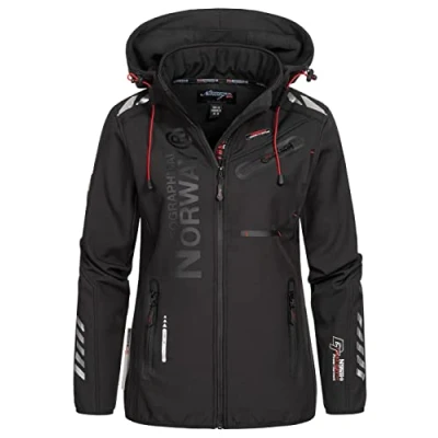 Afbeelding van Geographical Norway REINE LADY Softshelljas voor dames, waterdicht outdoorjas met capuchon winddicht winterproof geschikt outdooractiviteiten zwart L