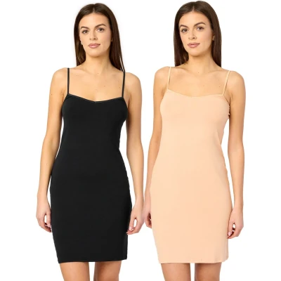 Afbeelding van Merry Style MS MS10 203 UW 2P Dames Onderjurk 2 Pack Nachthemd kort V neck verstelbare Spaghetti bandjes Viscose Zwart/Zand (2Pack) XS
