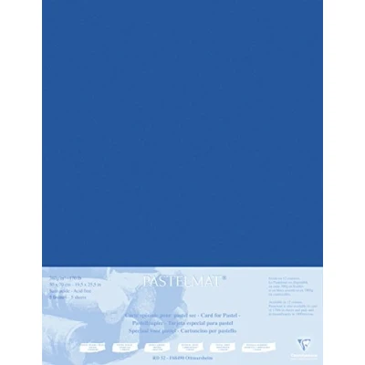 Afbeelding van Clairefontaine 496014C tekenvellen (verpakking met 5 vellen pastelmat op karton gelamineerd, 1800 µm, 50 x 70 cm, ideaal voor droogtechnieken en pastel) donkerblauw
