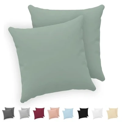 Afbeelding van Twinzen® Kussensloop 40x40 cm (Set van 2) 100% Katoen Jersey 150 GSM Groen Kussenhoes met ritssluiting Oeko Tex gecertificeerd