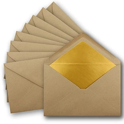 Afbeelding van FarbenFroh door Gustav Neuser UmWelt Enveloppen, 50 x C5 enveloppen van kraftpapier in zandbruin met goudkleurige zijdevoering, blanco gerecycled papier, 15,7 22,5 cm, natte plakrand