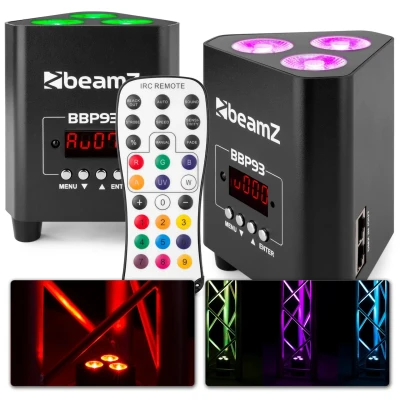 Afbeelding van BeamZ BBP93 Set van 2 accu Uplights 3x 10W met afstandsbediening