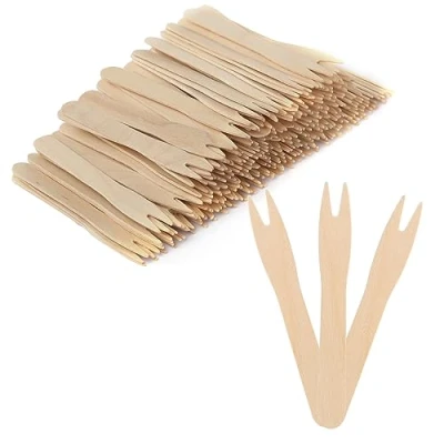 Afbeelding van Frietvork, 200 houten vorken, pompspiekers van hout, bestek, feestbestek, friet, feestservies voor feest, verjaardag, camping en picknick, 85 mm