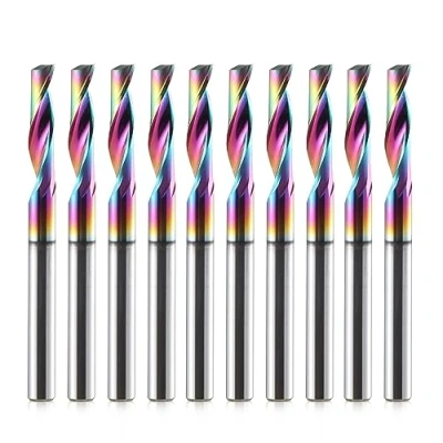 Afbeelding van HOZLY CNC enkele fluit router bits 1/8 inch schacht, snijden Dia, 12mm (0.472&quot;) snijlengte, massief wolfraamcarbide legering eindmolen, DLC Coating frees voor aluminium, pak van 10