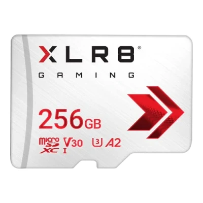 Afbeelding van PNY XLR8 Gaming 256GB Class 10 U3 V30 A2 microSDXC Flash geheugenkaart, Leessnelheid tot 100 MB/s, Ideaal voor smartphones, tablets, handheld consoles,Wit