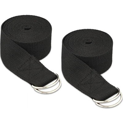 Afbeelding van Relaxdays yogariem set van 2 weerstandsbanden 250 cm yoga band met gesp katoen zwart