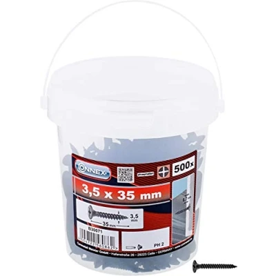 Afbeelding van Connex Gipsplaten schroeven 3,5 x 35 mm 500 stuks met fijne draad trompetkop PH Phillips aandrijving Zwart gefosfateerd/gipsplaten schroeven/schroevenemmer / B30071