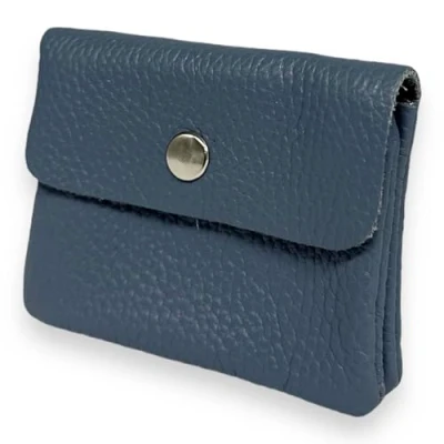 Afbeelding van Ziona portemonnee dames klein leer met muntenvak en knoop mini echt leer, jeansblauw, Small, modern