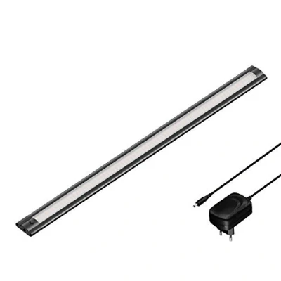 Afbeelding van ledscom.de LED kastarmatuur SIRIS zwart mat met voeding, vlak, 50cm, 531lm, warm wit