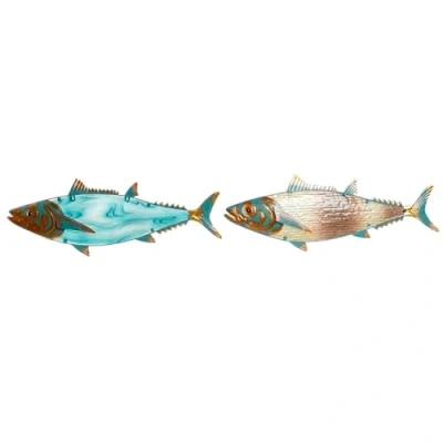 Afbeelding van Wanddecoratie Home ESPRIT Blauw Multicolour Gouden Vis Mediterrane 70 x 4,5 25,5 cm (2 Stuks)