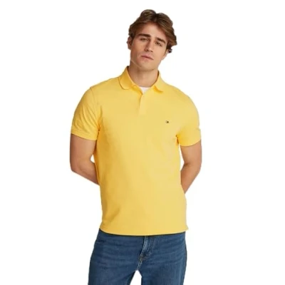 Afbeelding van Tommy Hilfiger heren Core regular fit polo van piqué katoen met logoborduring in de kleur Citroengeel, maat: XXL