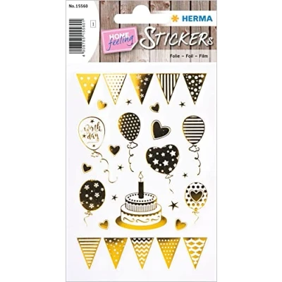 Afbeelding van HERMA 15560 Verjaardagstickers, goud zilver, 22 stuks, cadeaustickers met ballonnen, cake, hart, volwassenen, voor felicitaties, Happy Birthday, hartelijke felicitatie, decoratie