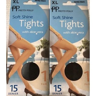 Afbeelding van Pretty Polly Panty Basis Soft Shine Aloe Vera 2 paar Voordeelverpakking 15 Den. XL Barely Black