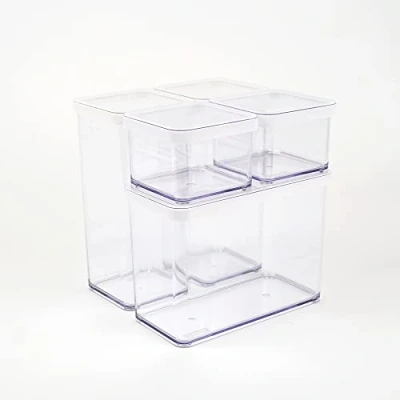 Afbeelding van Set van 5 voorraaddozen met deksel verschillende maten, voedselveilige kunststof (SAN) BPA vrij, transparant/wit, 2x 1,5 l + 2 x 0,5 1 2,1 (21,4 21,4 23,5 cm)