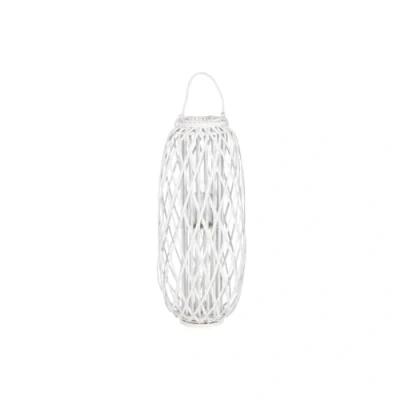 Afbeelding van Kaarshouder Home ESPRIT Wit vlechtwerk Kristal 34 x 80 cm