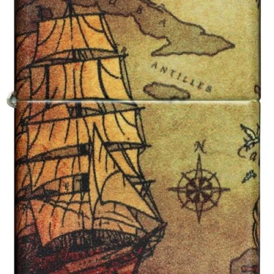 Afbeelding van ZIPPO Stormaansteker, piraat ship, 540 Color Image, wit mat, navulbaar, in hoogwaardige geschenkdoos