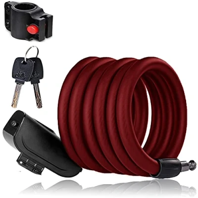 Afbeelding van SenluKit fietsslot, veiligheidsniveau, zeer hoog, spiraalkabelslot, fietsslot met sleutel, anti diefstal, 180 cm, rood
