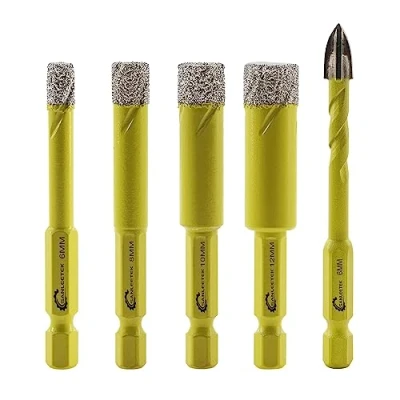Afbeelding van Diamant boorkroon, 4 stuks, 6/8/10/12 mm tegelboor en 1 stuks 6 hardmetalen boor met snelwisseling, zeskantige schacht voor marmer, graniet, keramiek, porselein, tegels, steengoed, kwarts SANLEETEK