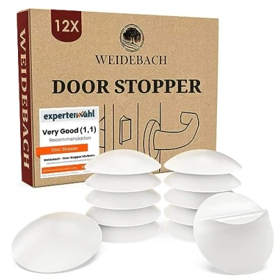 Afbeelding van WEIDEBACH® Deurstoppers, deurbuffers, wit, rubber, zelfklevend, elastische buffer voor elk oppervlak, beschermt deurkruk en wand, meubels, diameter 40 mm, hoogte 8 verpakking met 12 stuks