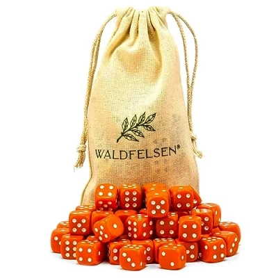 Afbeelding van Waldfelsen 6, 12, 20, 30 of 50 hoogwaardige dobbelstenen van ® standaardformaat 16 mm acrylkubus knobel speelkubus Dice 6 zijdig zeszijdig speelaccessoires set met stoffen zak (oranje, stuks)