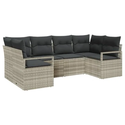 Afbeelding van vidaXL 6 delige Tuin Sofa Set met Kussens Lichtgrijs Poly Rattan