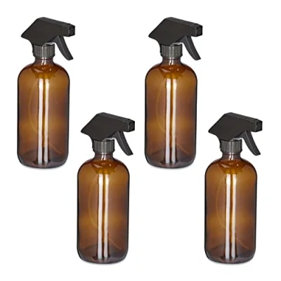 Afbeelding van Relaxdays plantenspuit set van 4 500 ml spuitflessen glas sproeifles bruin