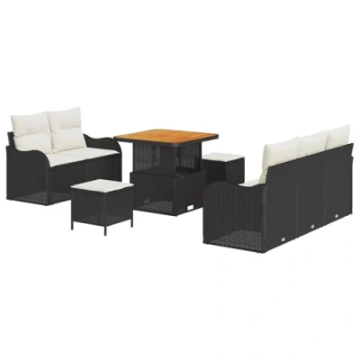 Afbeelding van vidaXL 8 delig Tuin Sofa Set met Kussens Zwart Poly Riet Acacia