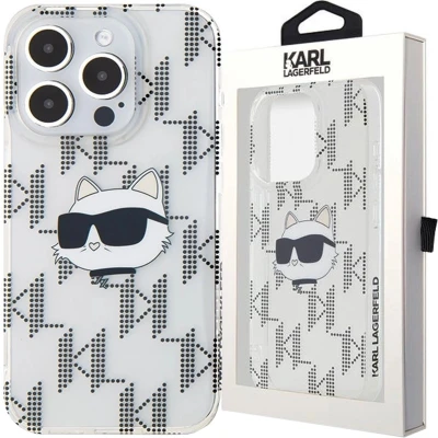 Afbeelding van Karl Lagerfeld IML Choupette Head &amp; Monogram hoesje voor iPhone 15 Pro Max transparant