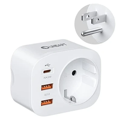 Afbeelding van Unidapt naar de VS reisadapter, 4 in 1 stekkeradapter met 3 USB, type C PD 20W, Usa adapter stopcontact, B, reisstekker stroomadapter voor Canada, Mexico, Thailand, snellader