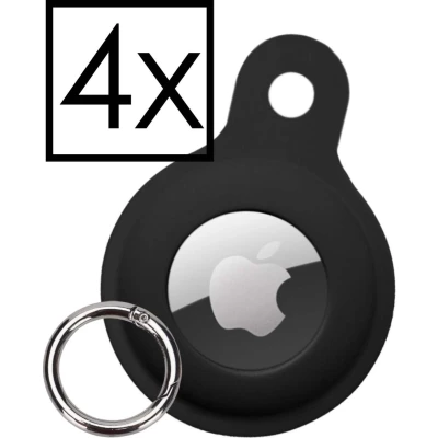 Afbeelding van Hoesje Geschikt voor Apple AirTag Sleutelhanger Houder Siliconen Hoes Zwart 4 PACK