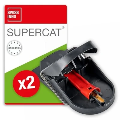 Afbeelding van SWISSINNO Muizenval PRO SuperCat: Diervriendelijke efficiënte muizenverwijdering zonder valse vangsten, gifvrij, Binnen + buiten, Veilig, Made in EU: 2x vallen