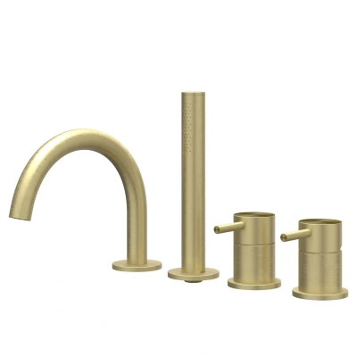 Afbeelding van IVY Concord badrandcombinatie 4 gats draaibare uitloop RVS 316 Geborsteld Mat Goud PVD